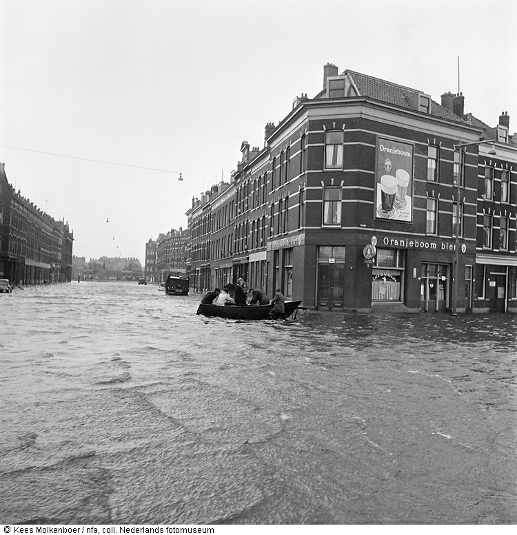 A Dutch family hiding out on their roof during the water crisis of 1953